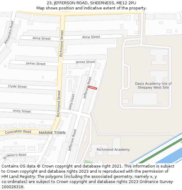 23, JEFFERSON ROAD, SHEERNESS, ME12 2PU: Location map and indicative extent of plot