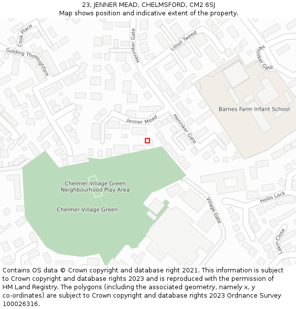 23, JENNER MEAD, CHELMSFORD, CM2 6SJ: Location map and indicative extent of plot