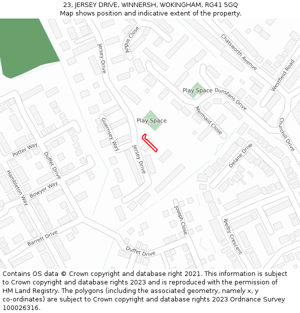 23, JERSEY DRIVE, WINNERSH, WOKINGHAM, RG41 5GQ: Location map and indicative extent of plot
