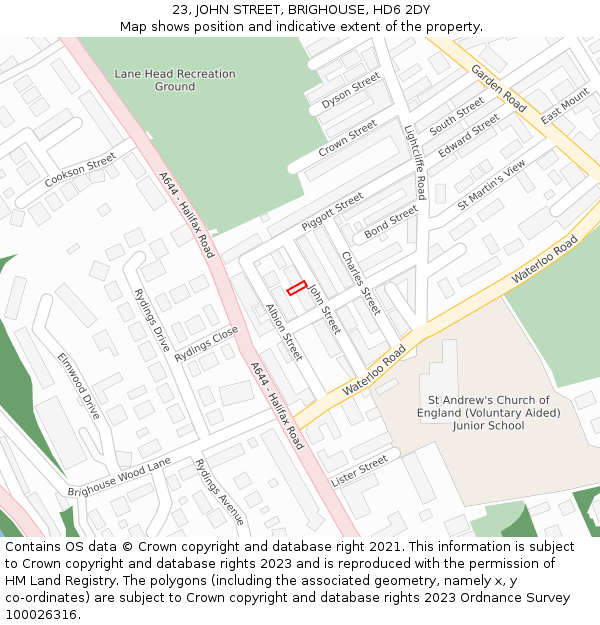 23, JOHN STREET, BRIGHOUSE, HD6 2DY: Location map and indicative extent of plot