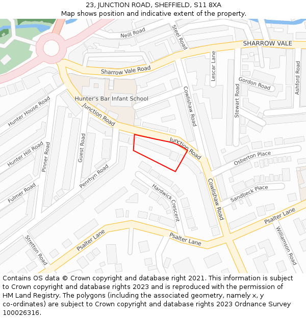 23, JUNCTION ROAD, SHEFFIELD, S11 8XA: Location map and indicative extent of plot