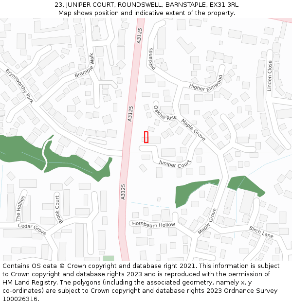 23, JUNIPER COURT, ROUNDSWELL, BARNSTAPLE, EX31 3RL: Location map and indicative extent of plot