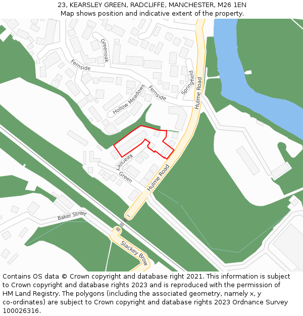 23, KEARSLEY GREEN, RADCLIFFE, MANCHESTER, M26 1EN: Location map and indicative extent of plot