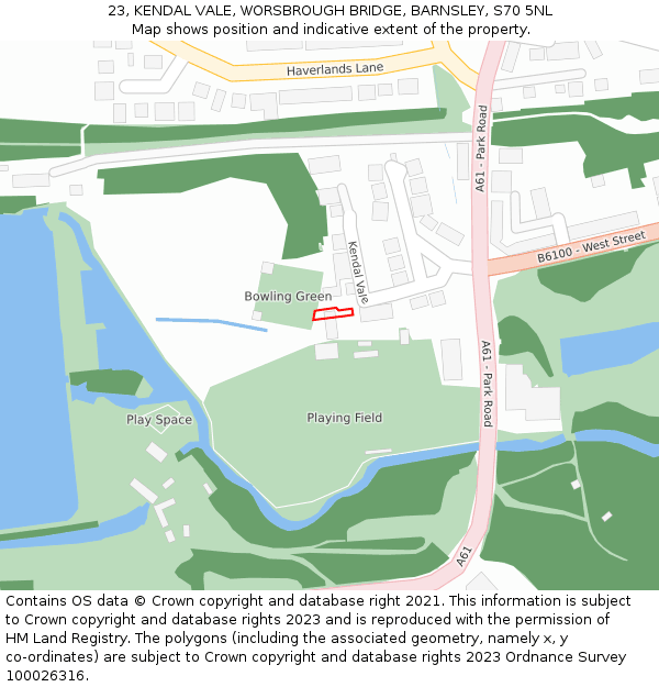 23, KENDAL VALE, WORSBROUGH BRIDGE, BARNSLEY, S70 5NL: Location map and indicative extent of plot