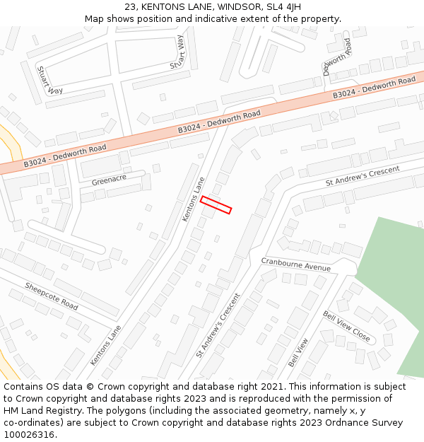 23, KENTONS LANE, WINDSOR, SL4 4JH: Location map and indicative extent of plot