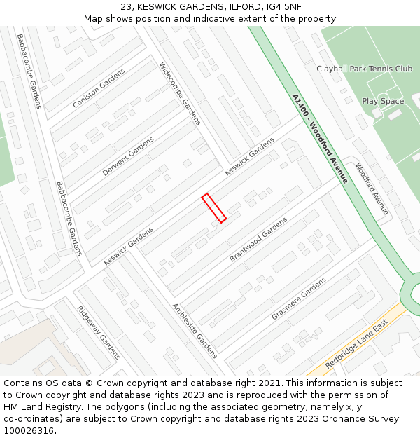 23, KESWICK GARDENS, ILFORD, IG4 5NF: Location map and indicative extent of plot