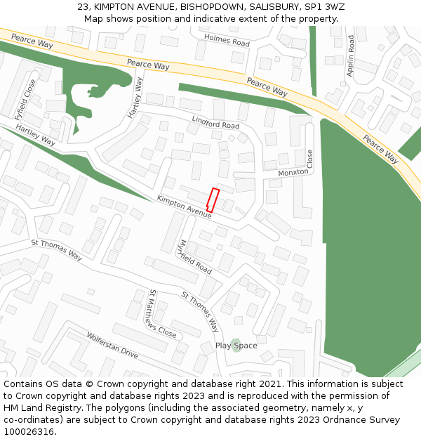 23, KIMPTON AVENUE, BISHOPDOWN, SALISBURY, SP1 3WZ: Location map and indicative extent of plot