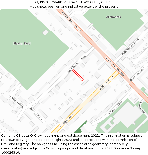 23, KING EDWARD VII ROAD, NEWMARKET, CB8 0ET: Location map and indicative extent of plot