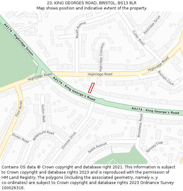 23, KING GEORGES ROAD, BRISTOL, BS13 8LR: Location map and indicative extent of plot
