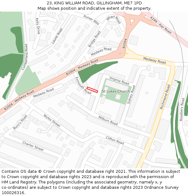 23, KING WILLIAM ROAD, GILLINGHAM, ME7 1PD: Location map and indicative extent of plot