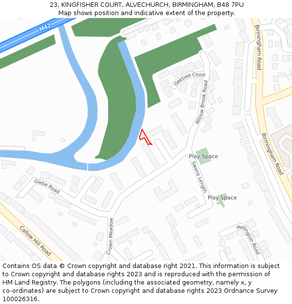 23, KINGFISHER COURT, ALVECHURCH, BIRMINGHAM, B48 7PU: Location map and indicative extent of plot