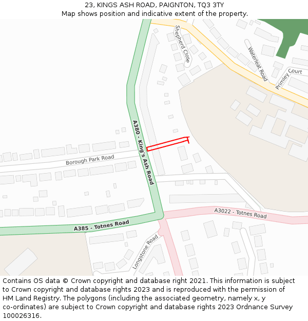 23, KINGS ASH ROAD, PAIGNTON, TQ3 3TY: Location map and indicative extent of plot