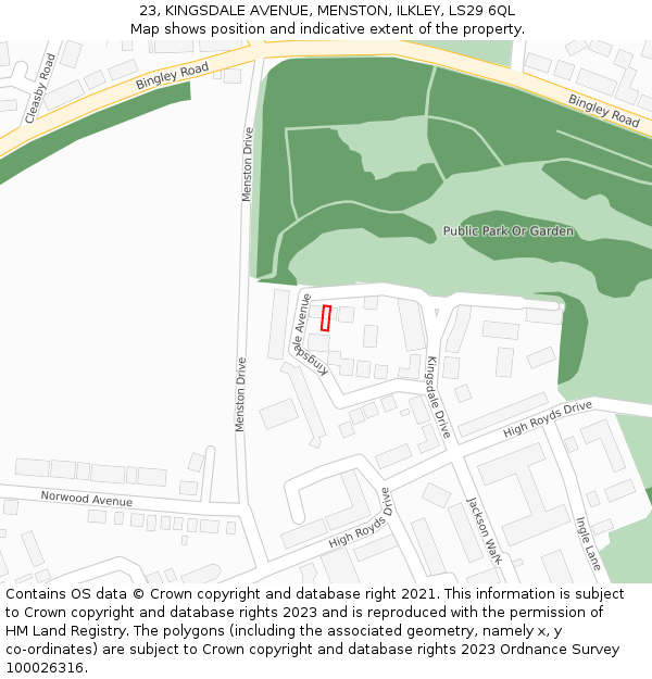 23, KINGSDALE AVENUE, MENSTON, ILKLEY, LS29 6QL: Location map and indicative extent of plot
