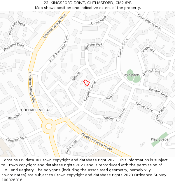 23, KINGSFORD DRIVE, CHELMSFORD, CM2 6YR: Location map and indicative extent of plot