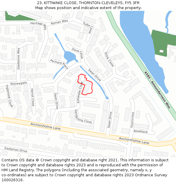 23, KITTIWAKE CLOSE, THORNTON-CLEVELEYS, FY5 3FR: Location map and indicative extent of plot