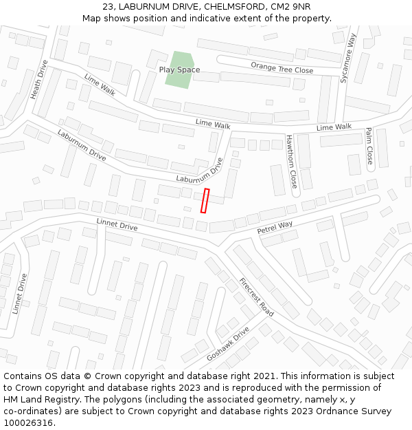 23, LABURNUM DRIVE, CHELMSFORD, CM2 9NR: Location map and indicative extent of plot