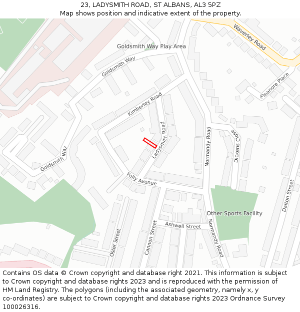 23, LADYSMITH ROAD, ST ALBANS, AL3 5PZ: Location map and indicative extent of plot