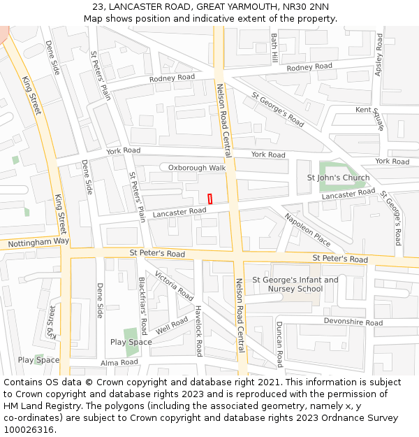 23, LANCASTER ROAD, GREAT YARMOUTH, NR30 2NN: Location map and indicative extent of plot