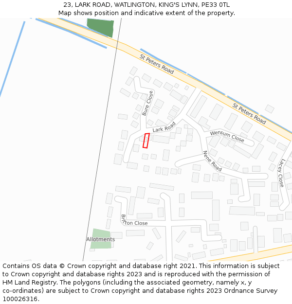 23, LARK ROAD, WATLINGTON, KING'S LYNN, PE33 0TL: Location map and indicative extent of plot