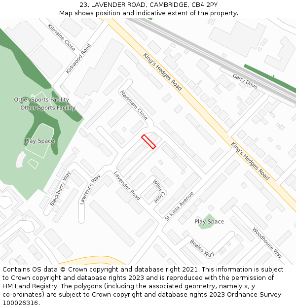 23, LAVENDER ROAD, CAMBRIDGE, CB4 2PY: Location map and indicative extent of plot