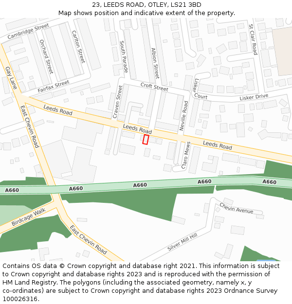 23, LEEDS ROAD, OTLEY, LS21 3BD: Location map and indicative extent of plot