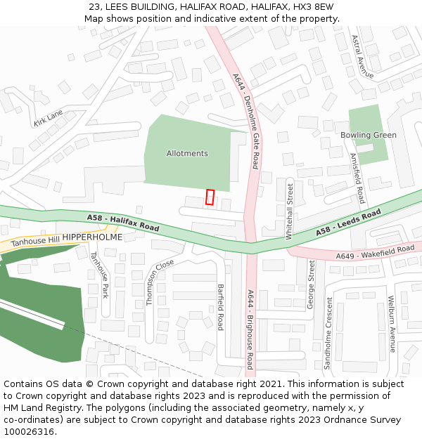 23, LEES BUILDING, HALIFAX ROAD, HALIFAX, HX3 8EW: Location map and indicative extent of plot