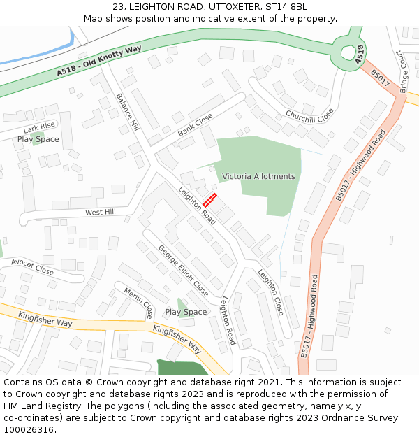 23, LEIGHTON ROAD, UTTOXETER, ST14 8BL: Location map and indicative extent of plot