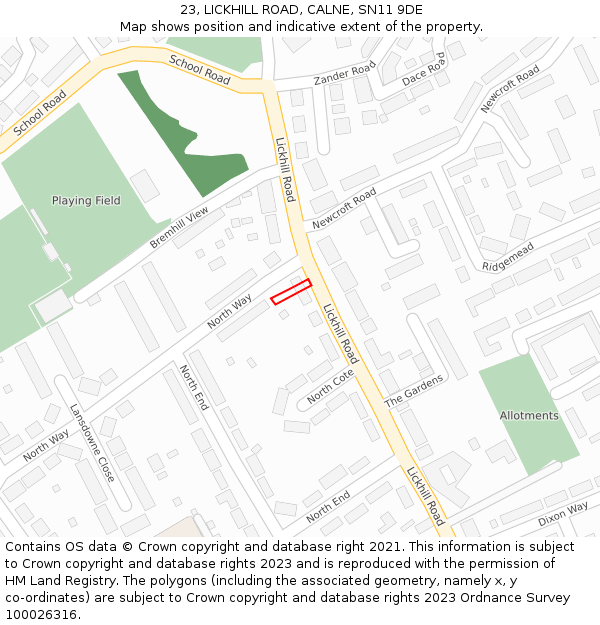 23, LICKHILL ROAD, CALNE, SN11 9DE: Location map and indicative extent of plot