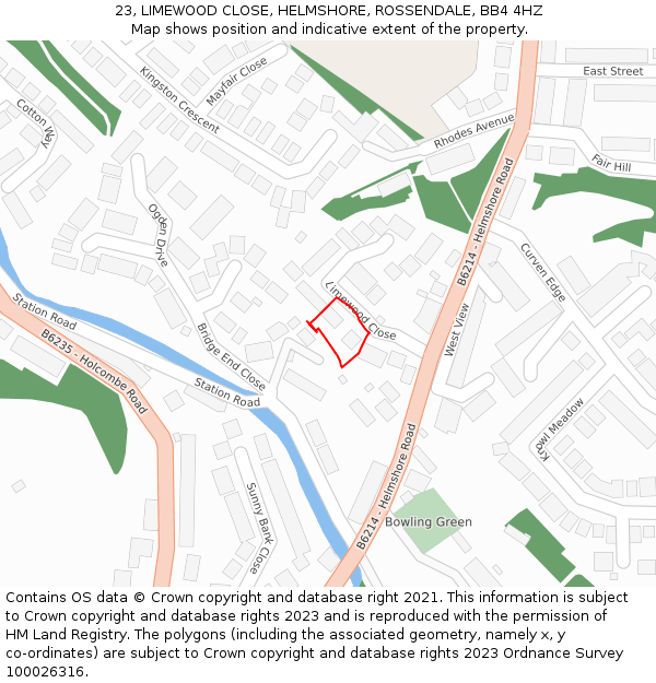 23, LIMEWOOD CLOSE, HELMSHORE, ROSSENDALE, BB4 4HZ: Location map and indicative extent of plot