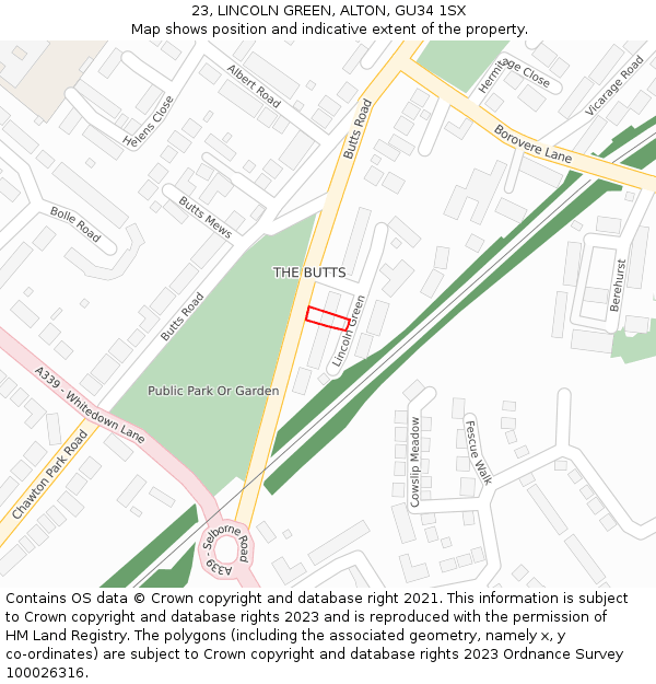 23, LINCOLN GREEN, ALTON, GU34 1SX: Location map and indicative extent of plot