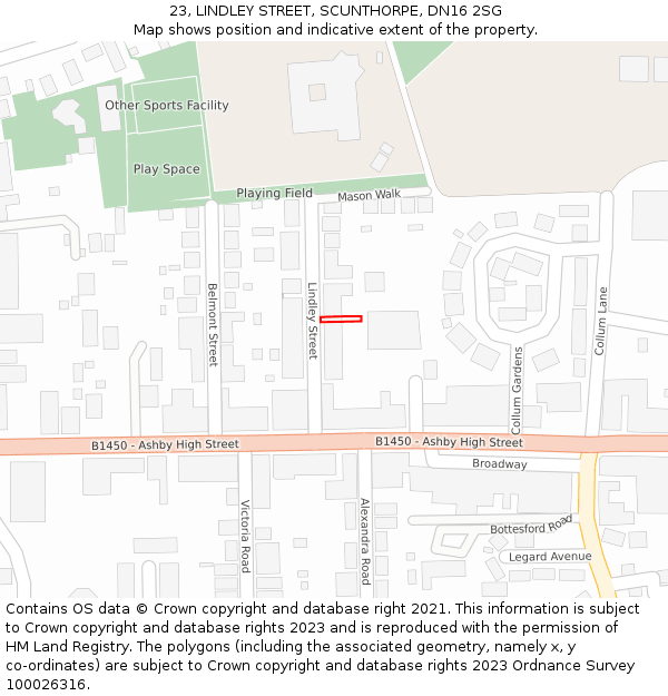 23, LINDLEY STREET, SCUNTHORPE, DN16 2SG: Location map and indicative extent of plot