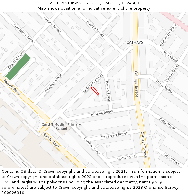 23, LLANTRISANT STREET, CARDIFF, CF24 4JD: Location map and indicative extent of plot