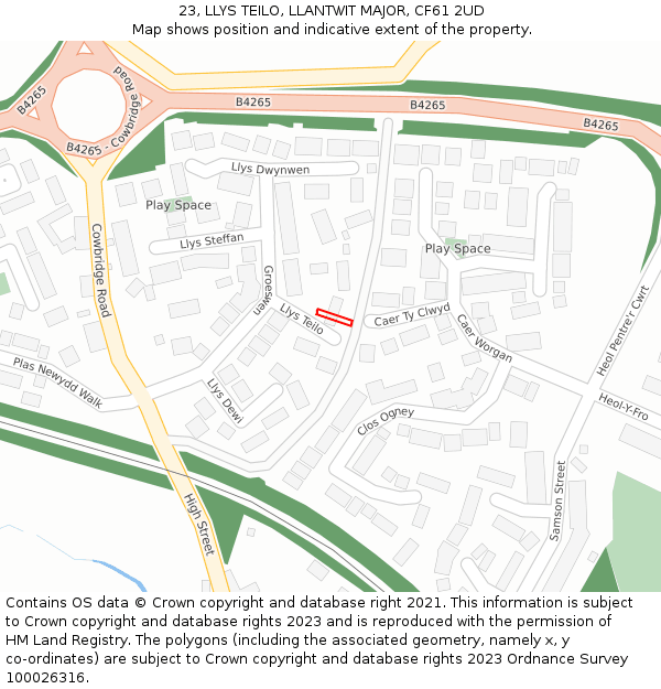 23, LLYS TEILO, LLANTWIT MAJOR, CF61 2UD: Location map and indicative extent of plot