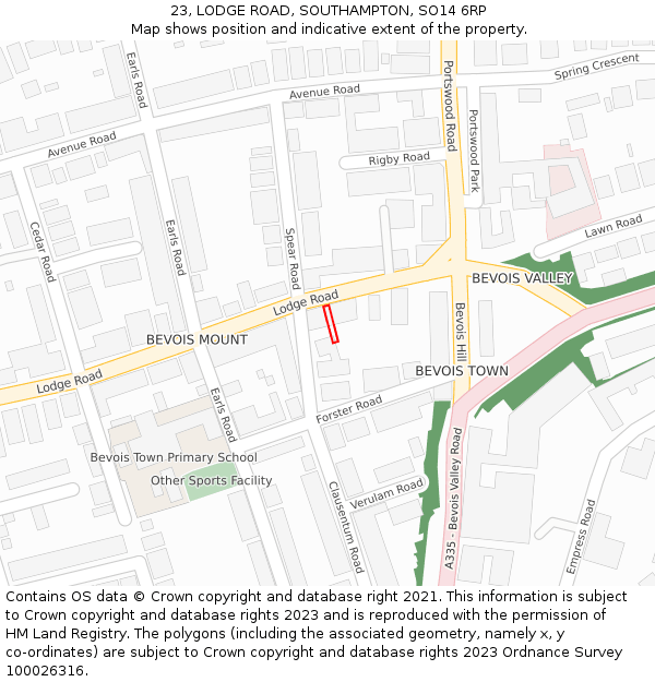 23, LODGE ROAD, SOUTHAMPTON, SO14 6RP: Location map and indicative extent of plot
