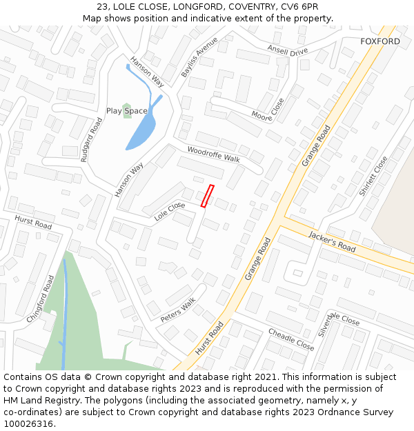 23, LOLE CLOSE, LONGFORD, COVENTRY, CV6 6PR: Location map and indicative extent of plot
