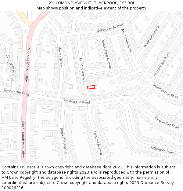 23, LOMOND AVENUE, BLACKPOOL, FY3 9QL: Location map and indicative extent of plot