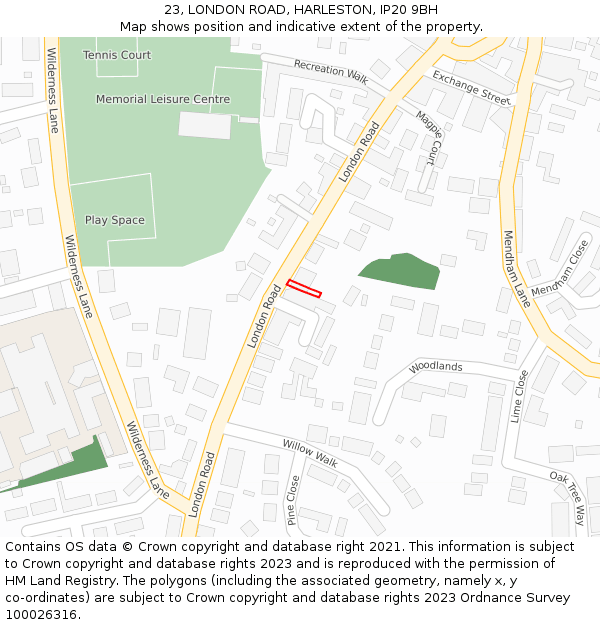 23, LONDON ROAD, HARLESTON, IP20 9BH: Location map and indicative extent of plot