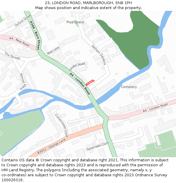 23, LONDON ROAD, MARLBOROUGH, SN8 1PH: Location map and indicative extent of plot