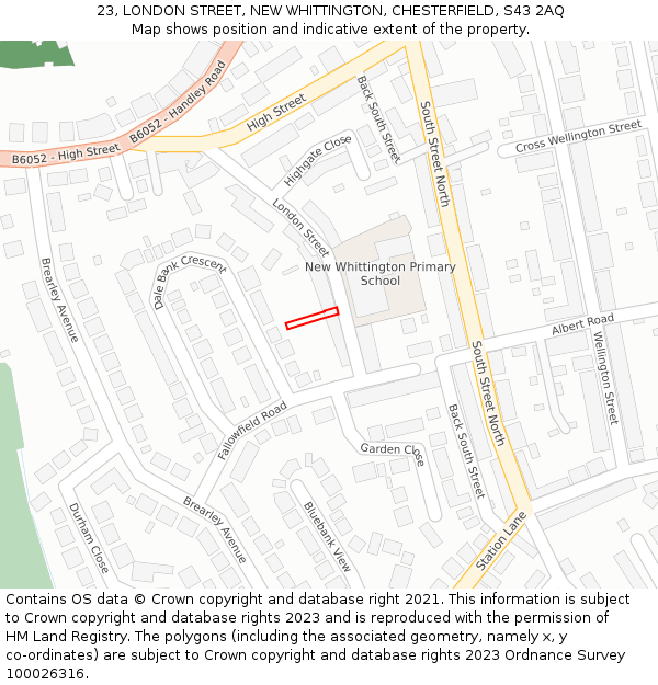 23, LONDON STREET, NEW WHITTINGTON, CHESTERFIELD, S43 2AQ: Location map and indicative extent of plot