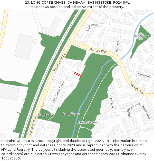 23, LONG COPSE CHASE, CHINEHAM, BASINGSTOKE, RG24 8WL: Location map and indicative extent of plot