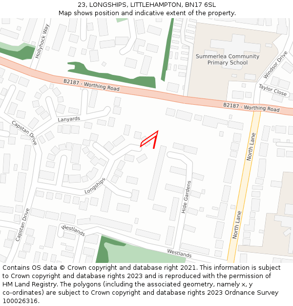 23, LONGSHIPS, LITTLEHAMPTON, BN17 6SL: Location map and indicative extent of plot