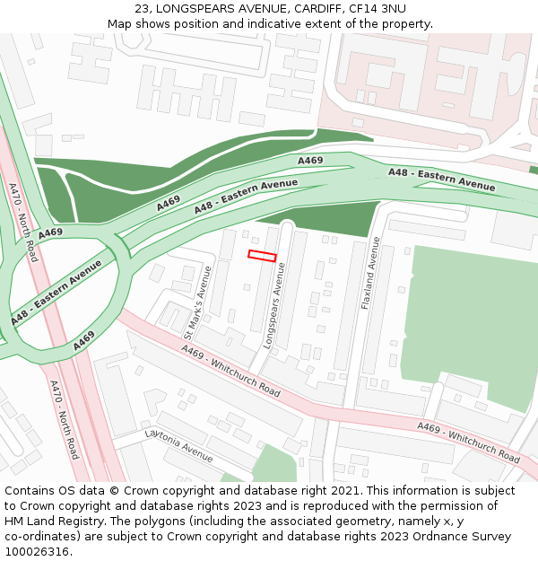 23, LONGSPEARS AVENUE, CARDIFF, CF14 3NU: Location map and indicative extent of plot