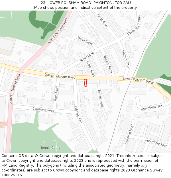 23, LOWER POLSHAM ROAD, PAIGNTON, TQ3 2AU: Location map and indicative extent of plot
