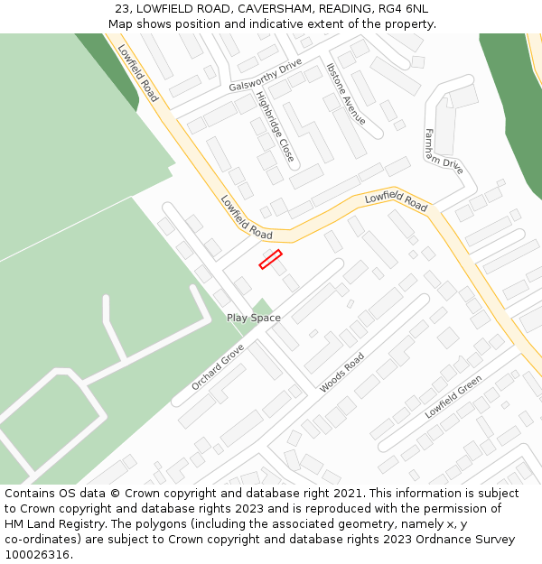 23, LOWFIELD ROAD, CAVERSHAM, READING, RG4 6NL: Location map and indicative extent of plot