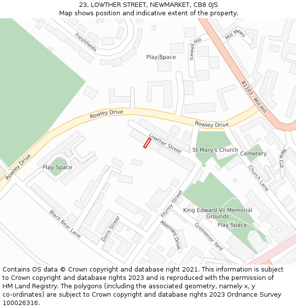 23, LOWTHER STREET, NEWMARKET, CB8 0JS: Location map and indicative extent of plot