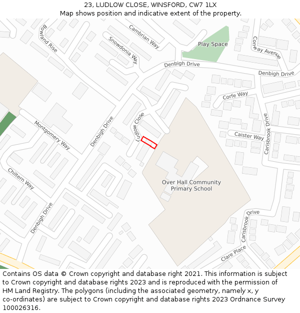 23, LUDLOW CLOSE, WINSFORD, CW7 1LX: Location map and indicative extent of plot