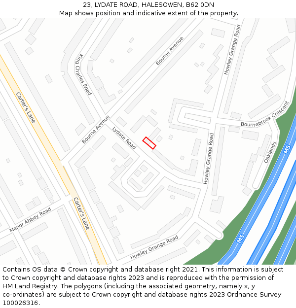 23, LYDATE ROAD, HALESOWEN, B62 0DN: Location map and indicative extent of plot