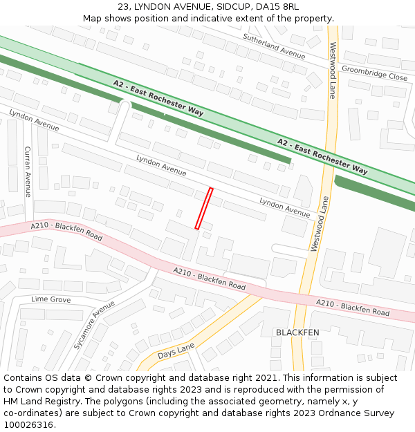 23, LYNDON AVENUE, SIDCUP, DA15 8RL: Location map and indicative extent of plot
