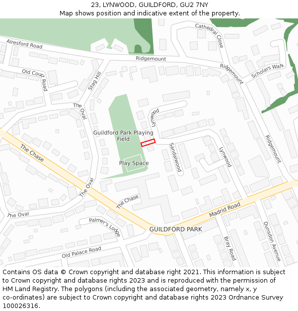 23, LYNWOOD, GUILDFORD, GU2 7NY: Location map and indicative extent of plot