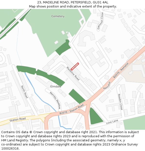 23, MADELINE ROAD, PETERSFIELD, GU31 4AL: Location map and indicative extent of plot